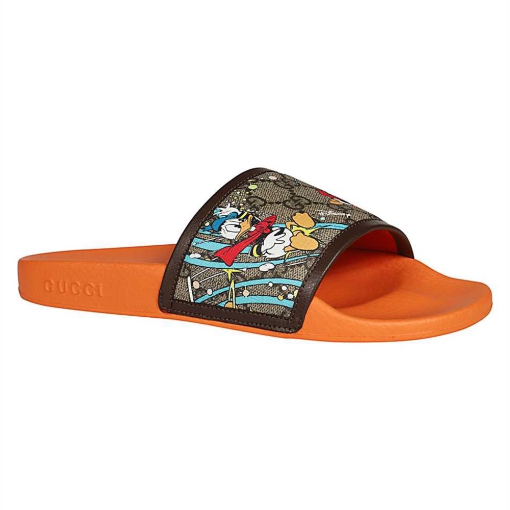 Gucci Donald Duck Beige Slide Disney GG Supreme Size 38 7.5 Sandal Orange 649655 - Picture 9 of 17